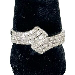 Round Cubics Bypass Ring in Sterling Silver Fashion Costume